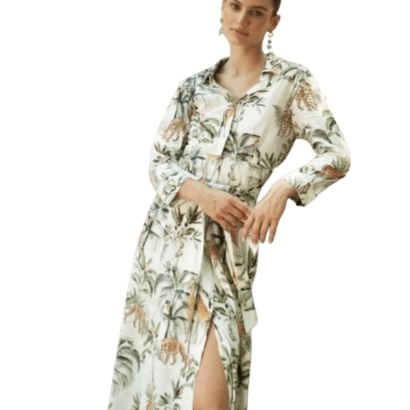 Guadalupe Dresses & Skirts - Guadalupe Womens Luciana Jungle Dress White Green Size XSmall Tropical Maxi Long